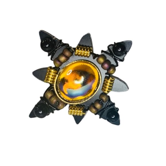 Liztech Signed Vintage 1997 Black Snowflake Lapel Pin Amber .75 inches - Picture 7 of 7